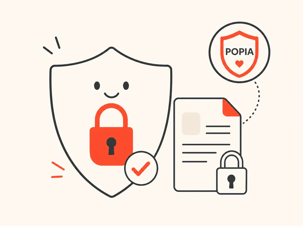 A friendly shield with a padlock, a POPIA badge and a locked document.